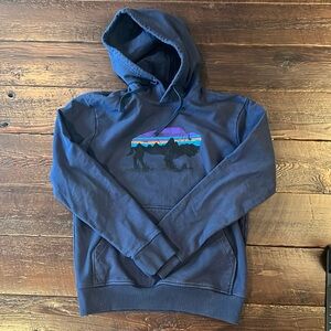 Patagonia EUC  XS Worn Wear Fitz Roy Bison Uprisal Hoody Sweatshirt Classic Navy